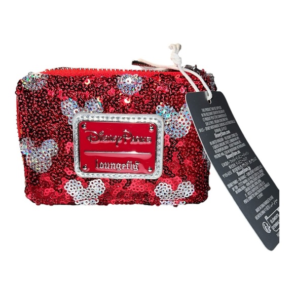 Disney Silver Red Sequin Minnie Mouse Backpack and Mini Wallet Set
